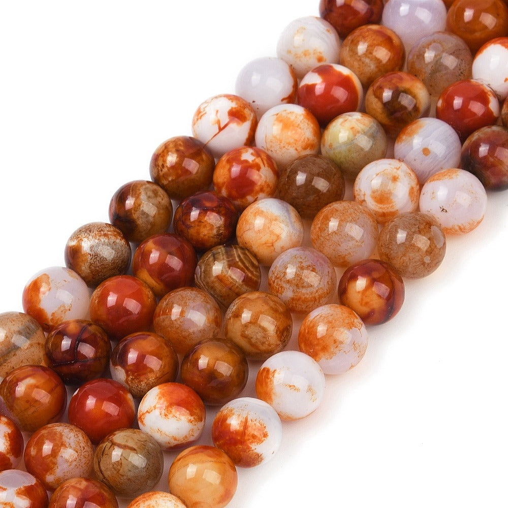 10mm Dyed Orange and Red Agate Bead Strand Z16