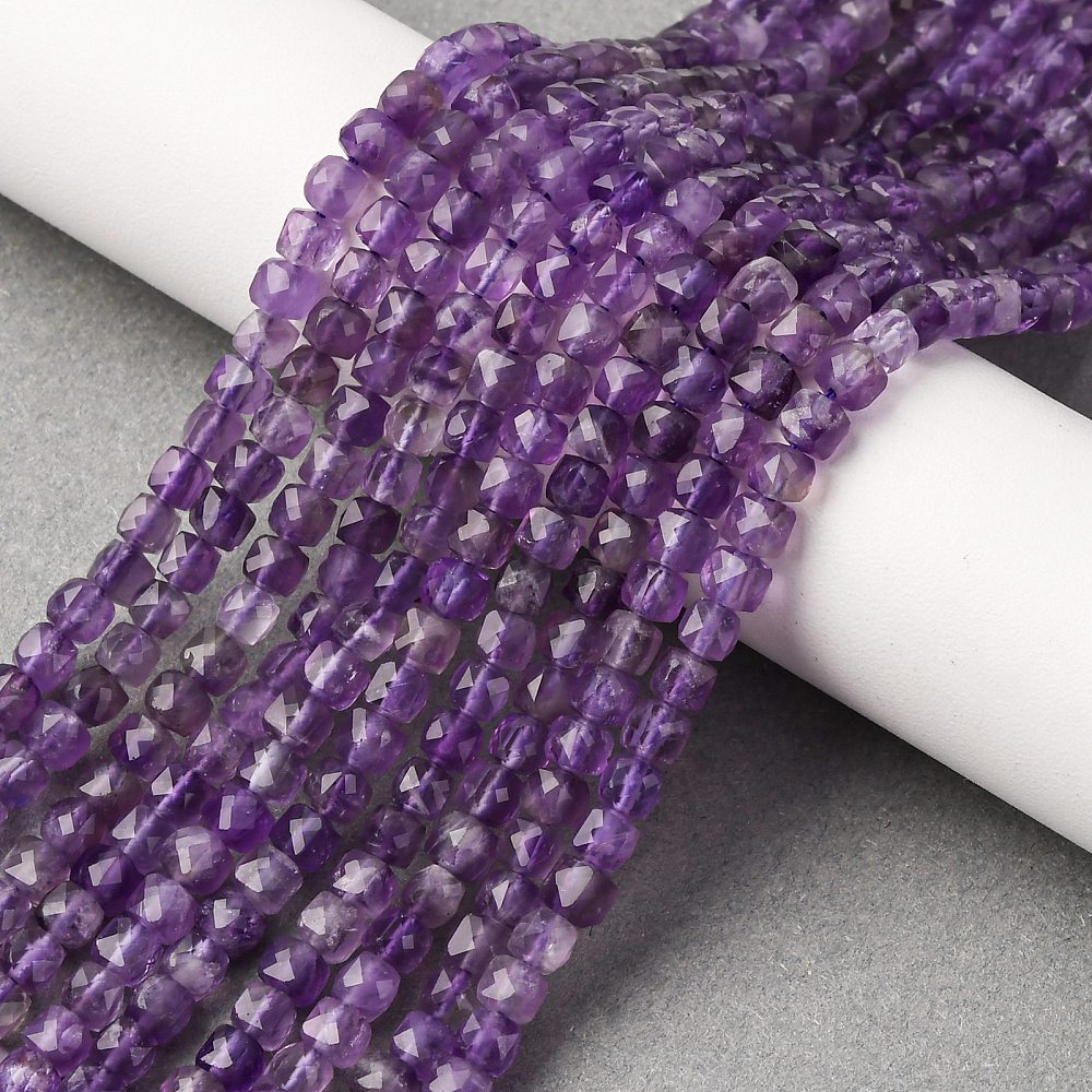 4mm Amethyst Faceted Cube Bead Half Strand $8