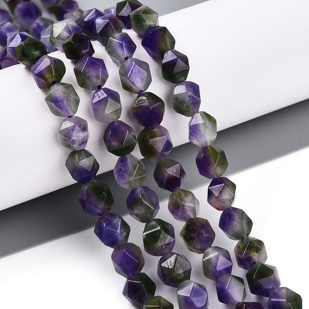 8mm Dyed Dark Purple Chalcedony Polygon Bead Half Strand Y8