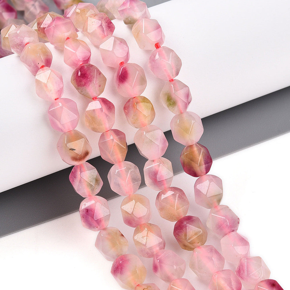 8mm Dyed Light Pink Chalcedony Polygon Bead Half Strand V8