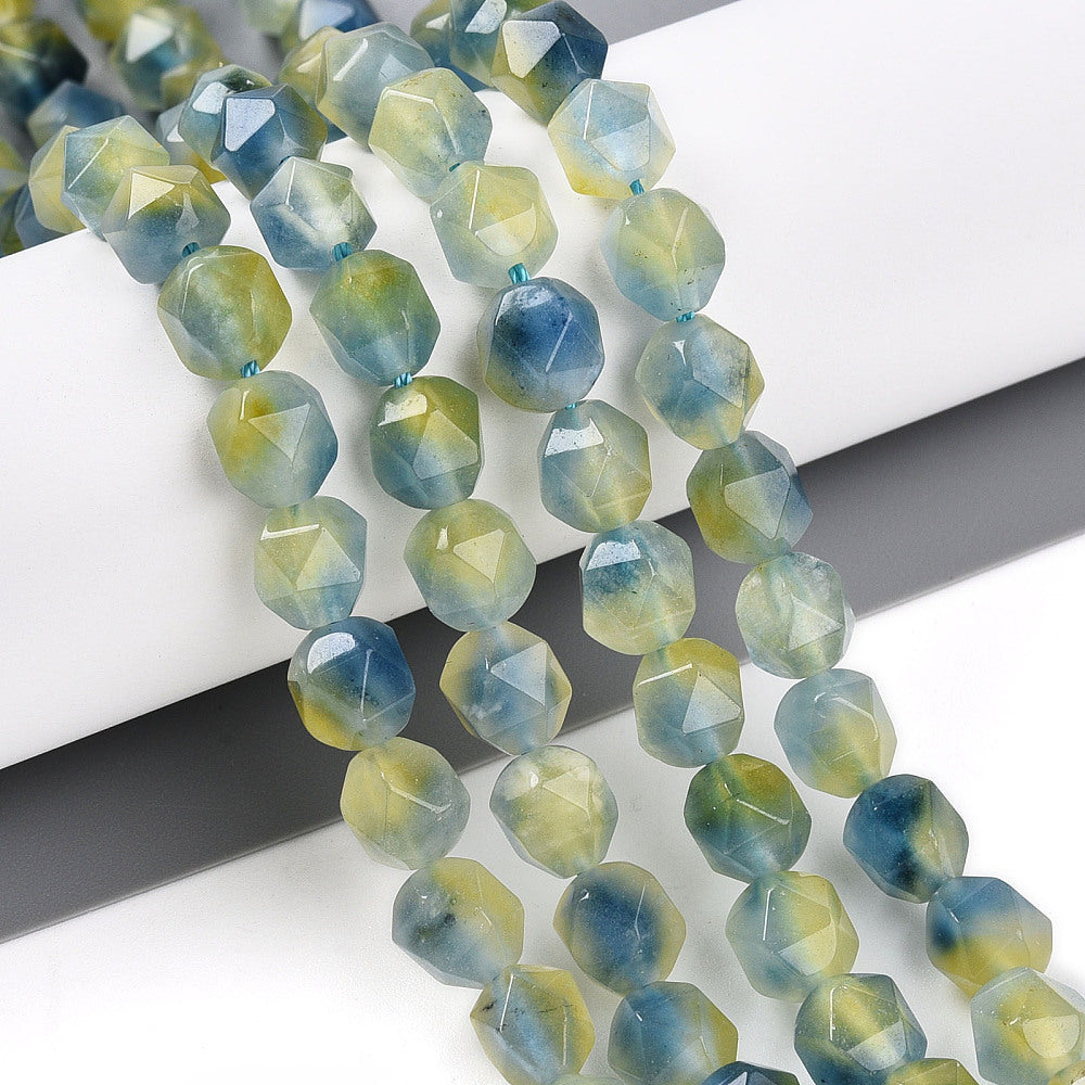8mm Dyed Green and Yellow Chalcedony Polygon Bead Half Strand U8