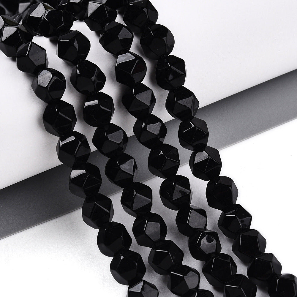 8mm Black Obsidian Polygon Bead Half Strand Z8