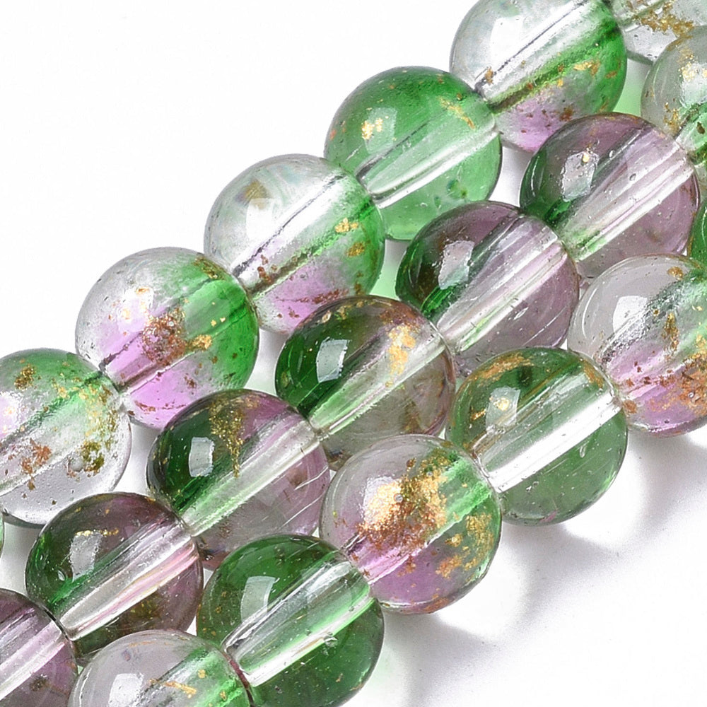 10mm Gold Foil Glass Bead Strand $7.00