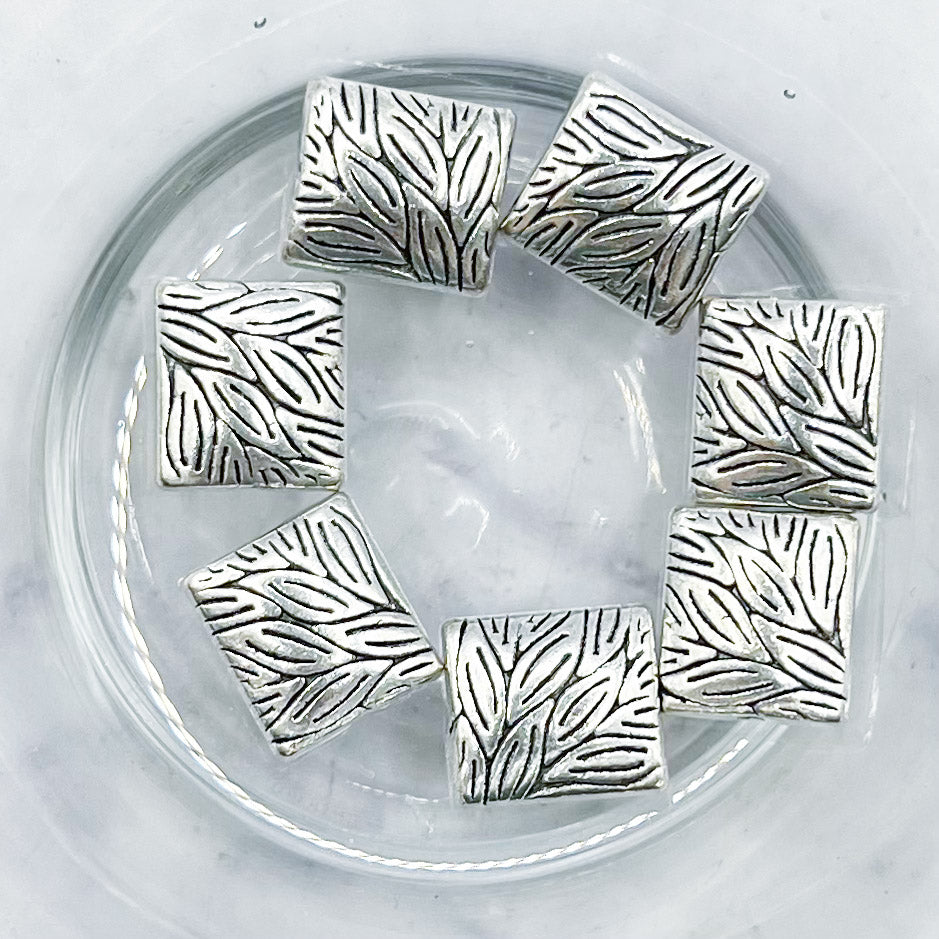 10mm Silver Leaf Square Spacer Bead Pack D25