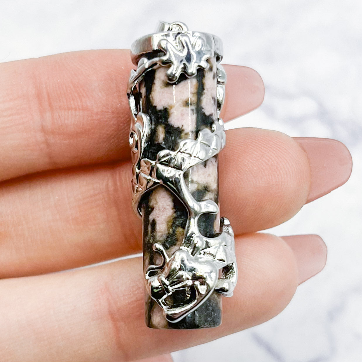 41mm Rhodonite Dragon Column Pendant P6