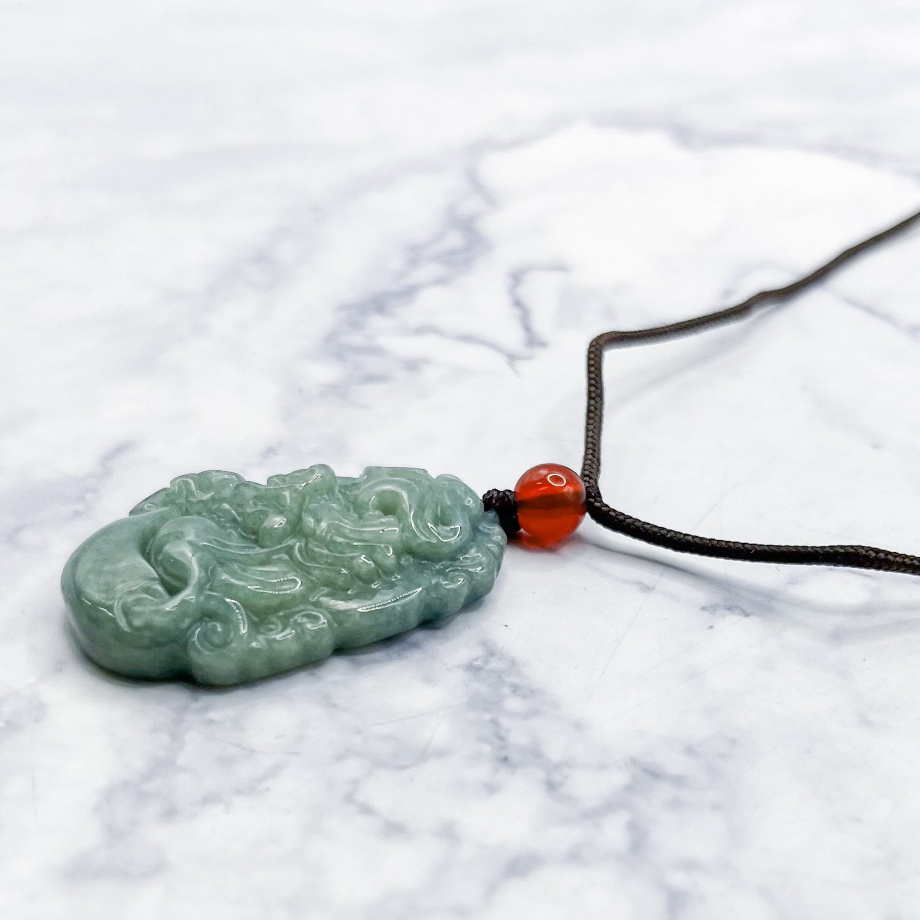 Jadeite Chinese Dragon Pendant Necklace (27.5 Inch Cord) Z24
