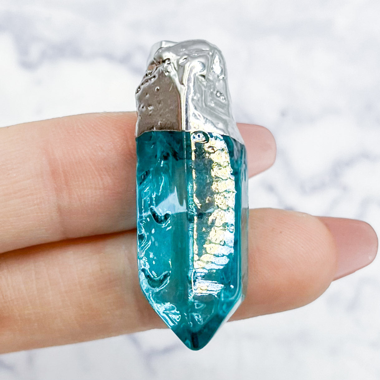 Dyed Turquoise Quartz Bullet Pendant B5