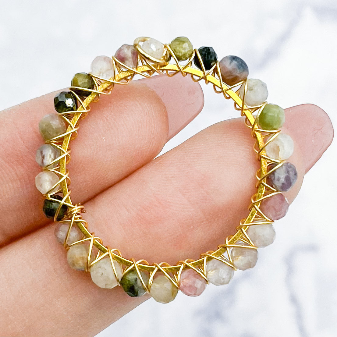32mm Wire Wrapped Rainbow Tourmaline Circle Pendant V8