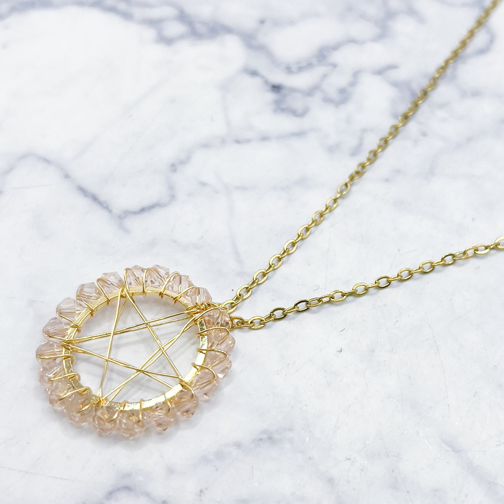 25mm Wire Wrapped Pink Crystal Pentacle Pendant P6