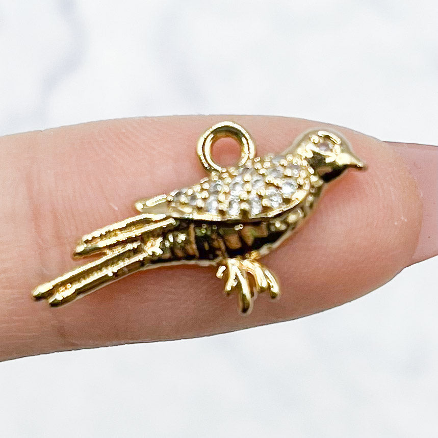 24mm Gold Cubic Zirconia Bird Charm C3