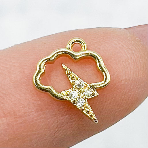 10mm Gold Cubic Zirconia Lightning Cloud Charm S35