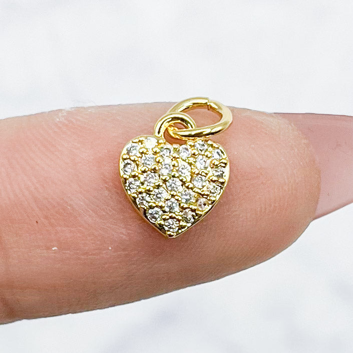 8mm Gold Cubic Zirconia Heart Charm G2