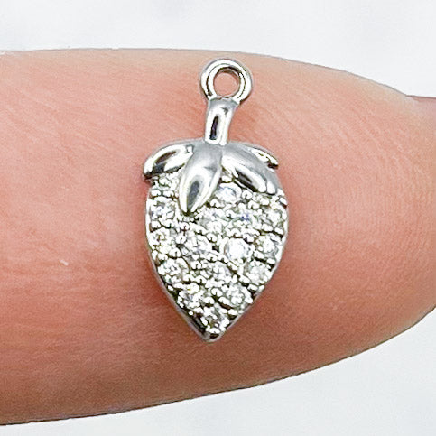 11mm Silver Cubic Zirconia Strawberry Charm C35