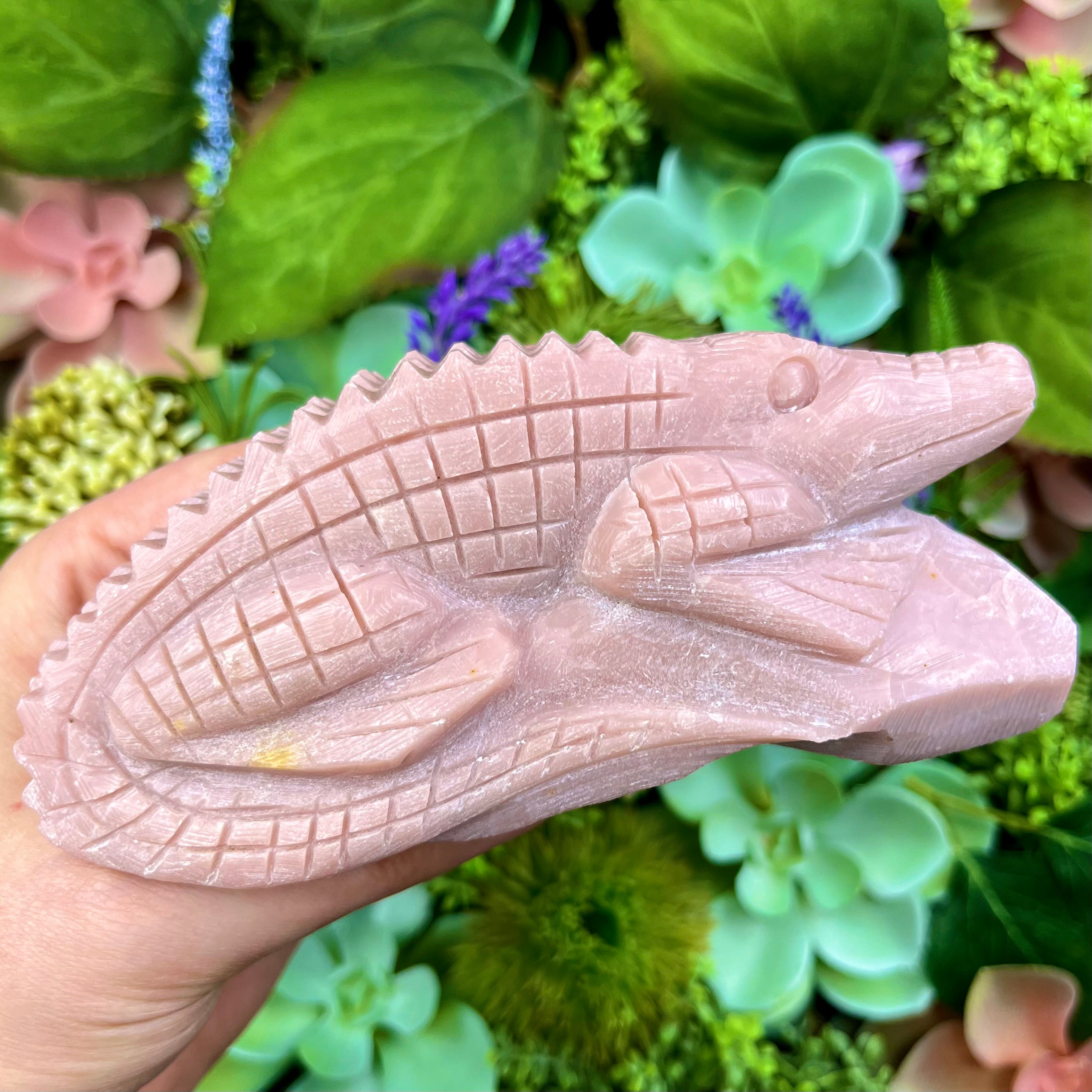 5 Inch Pink Opal Alligator Carving V220