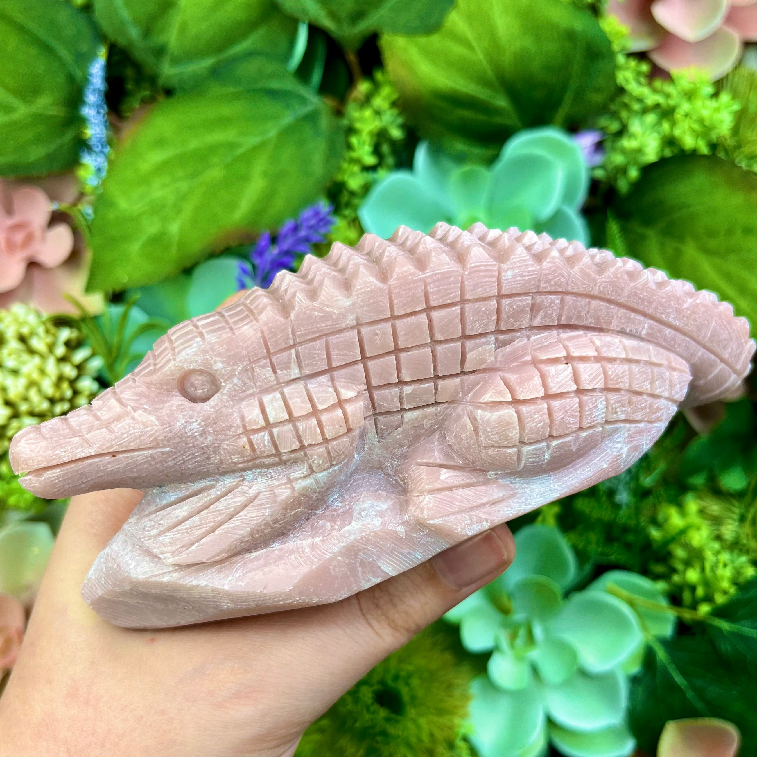 5 Inch Pink Opal Alligator Carving V220