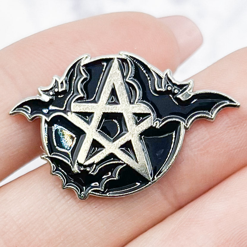 Pentagram with Bats Enamel Pin