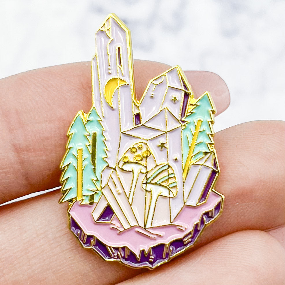 Mushroom and Crystal Forest Enamel Pin