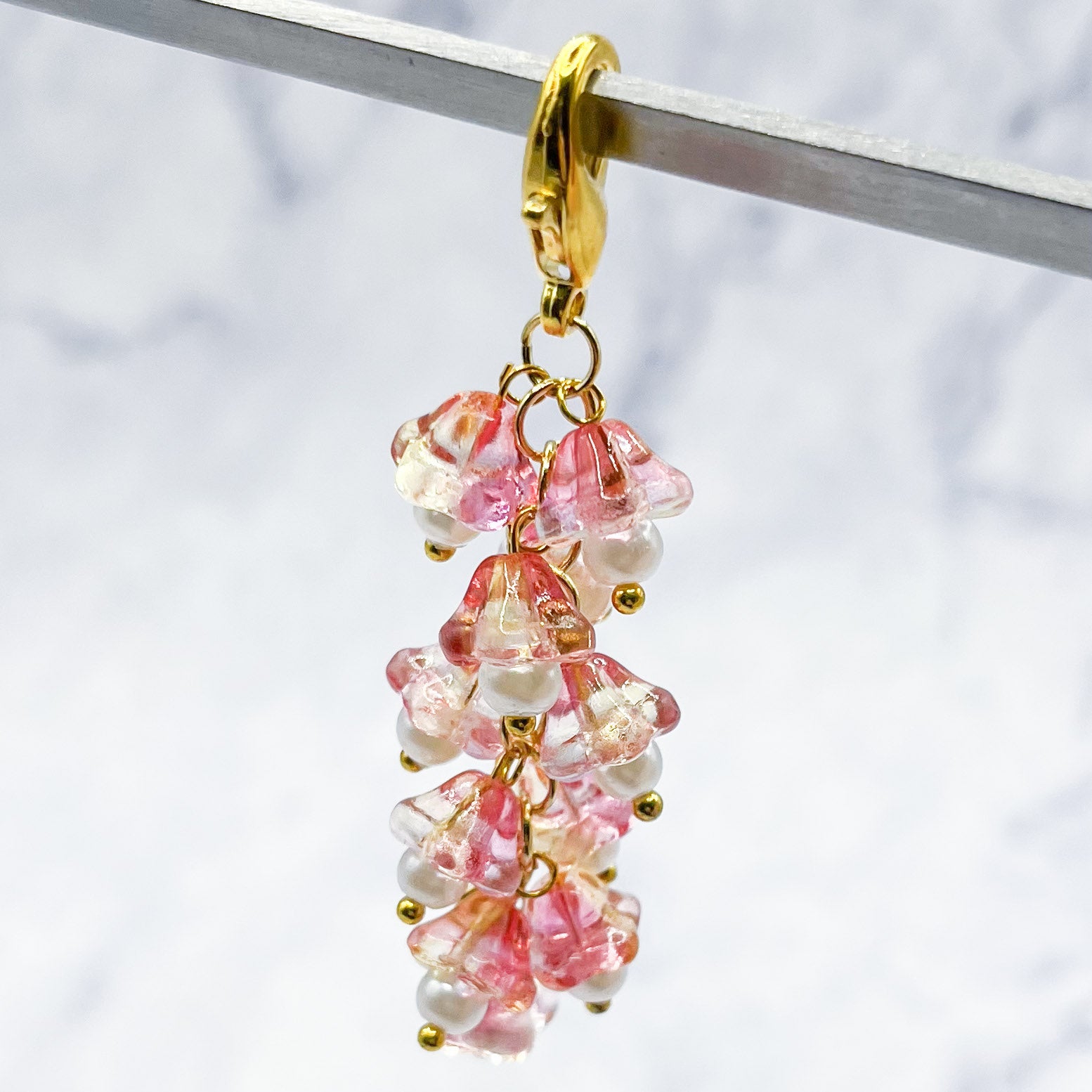 2.5-Inch Coral Tulip Cluster Charm with Lobster Clasp H45