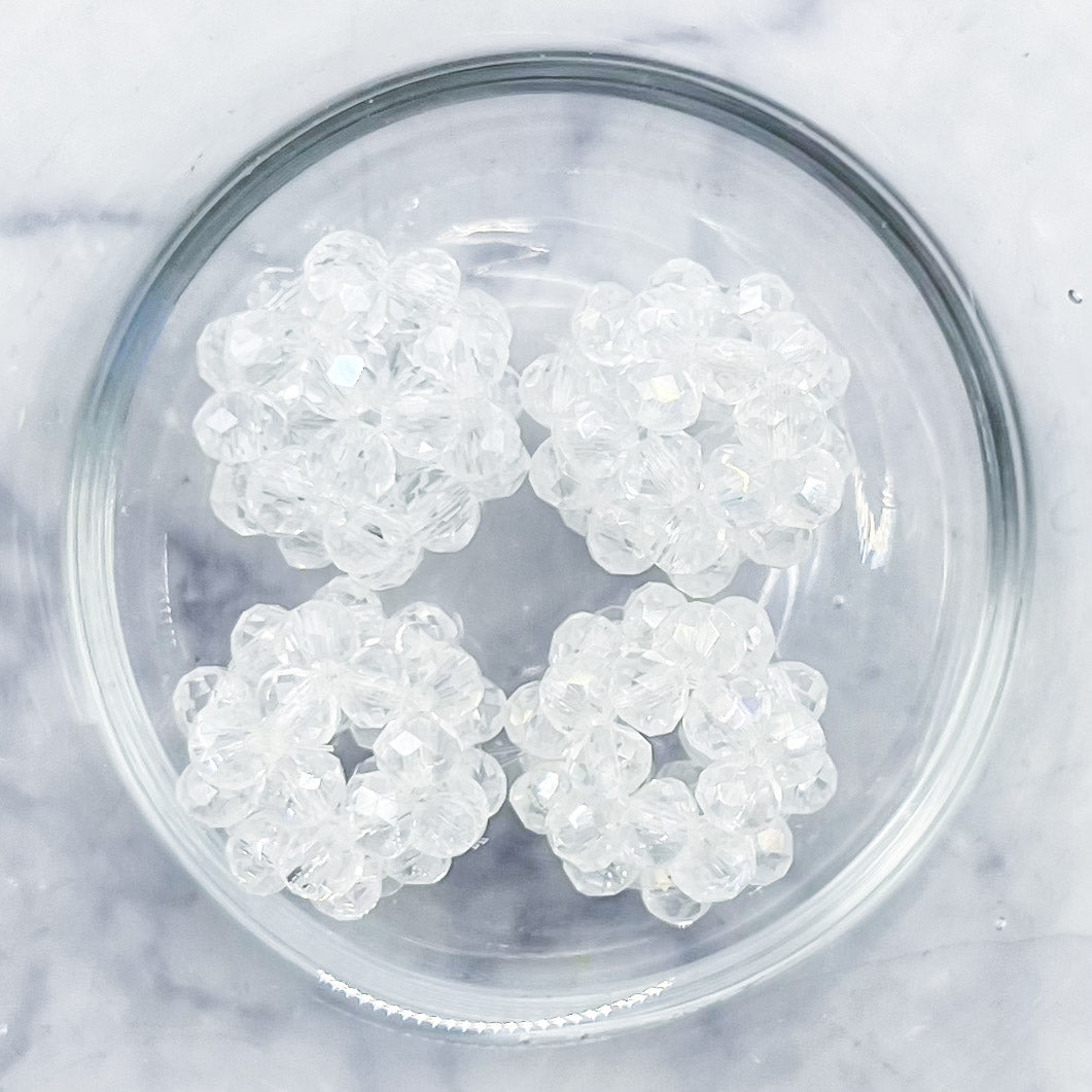 14mm Clear Crystal Beaded Bead Pack (4 Beads) T45