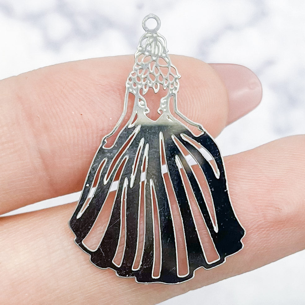 32mm Stainless Steel Laser Cut Woman in Dress Charm R35