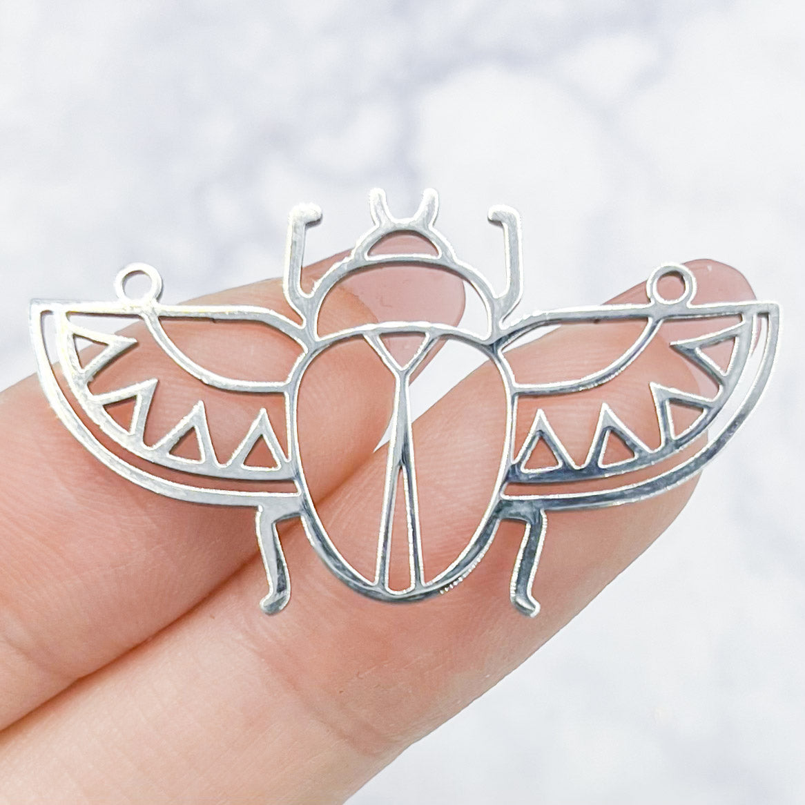 21mm Silver Stainless Steel Laser Cut Scarab Beetle Charm H3