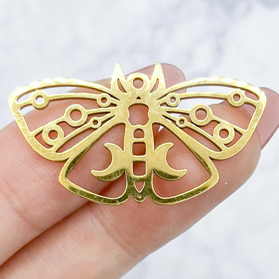 21mm Gold Stainless Steel Laser Cut Lunar Butterfly Charm C35