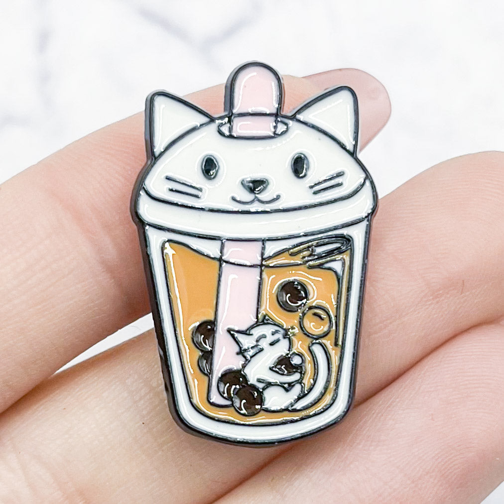 Iced Coffee Cat Enamel Pin