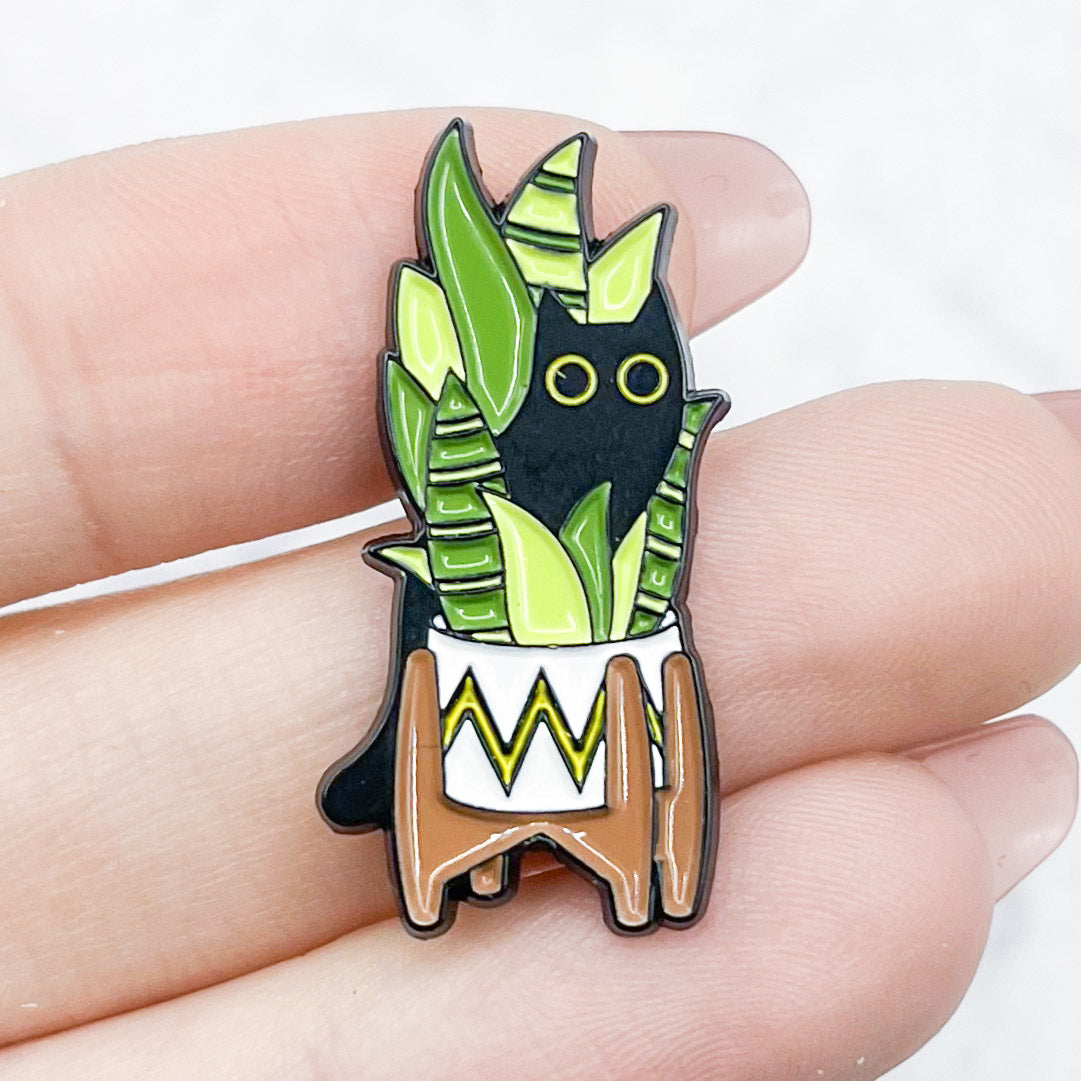 Cat in Snake Plant Enamel Pin