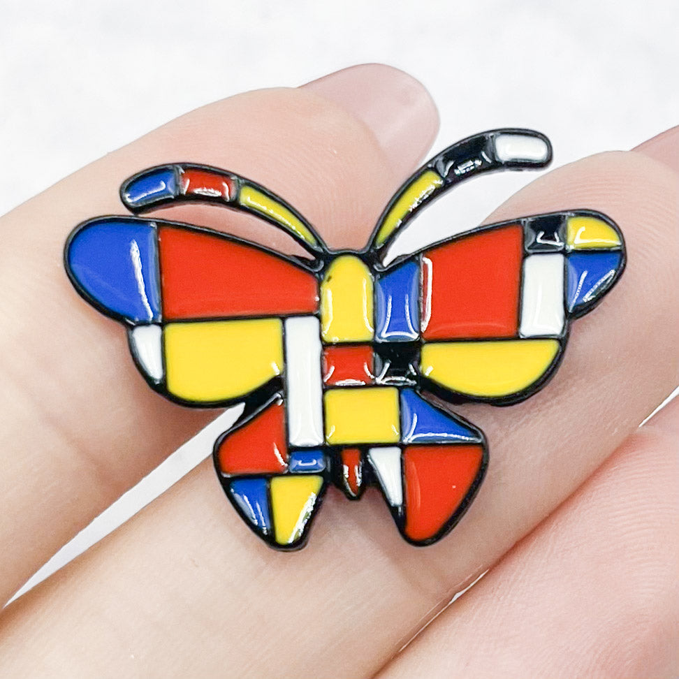 Piet Mondrian Inspired Butterfly Enamel Pin