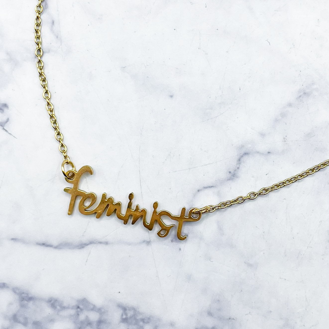 19.7-Inch Gold Feminist Necklace D8