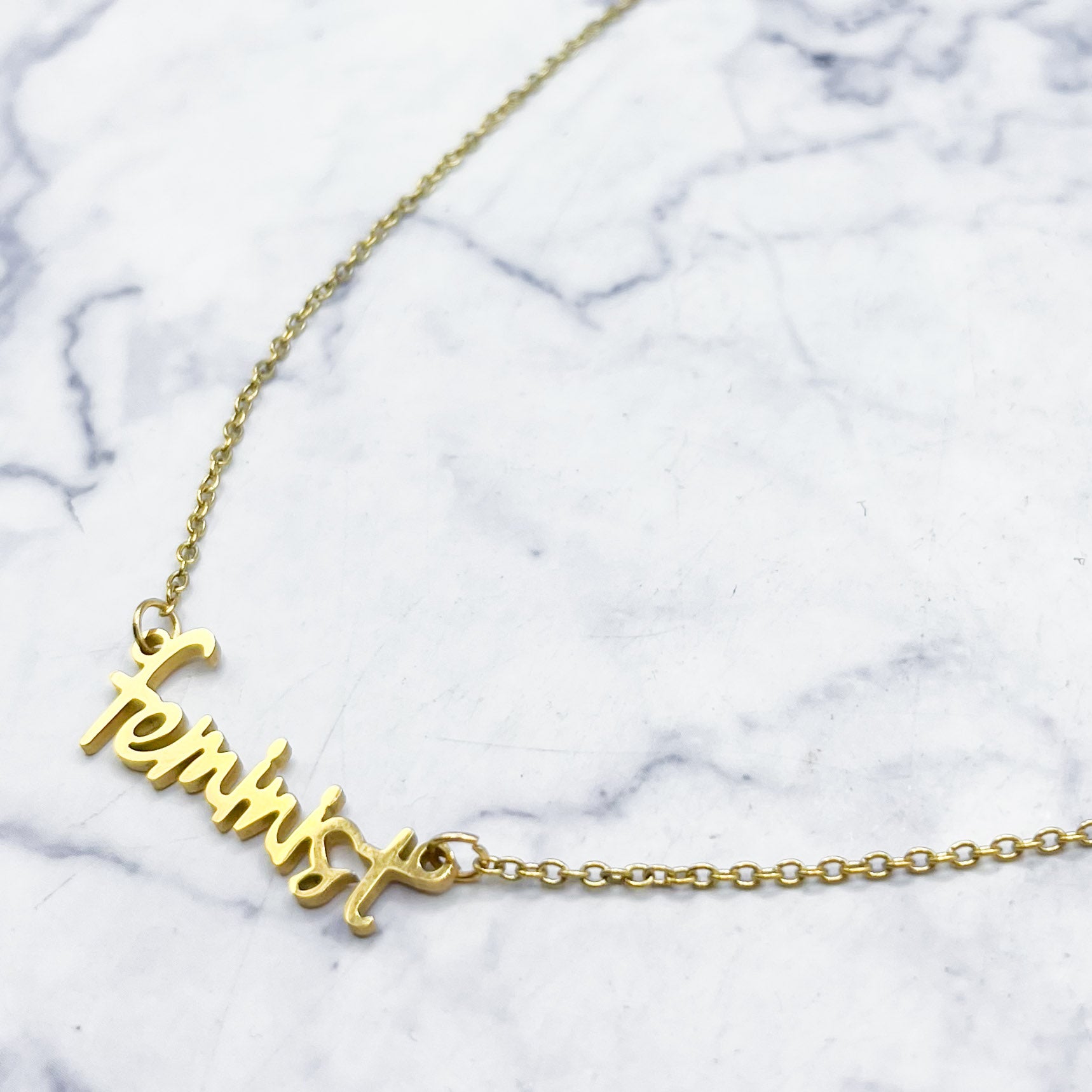 19.7-Inch Gold Feminist Necklace D8