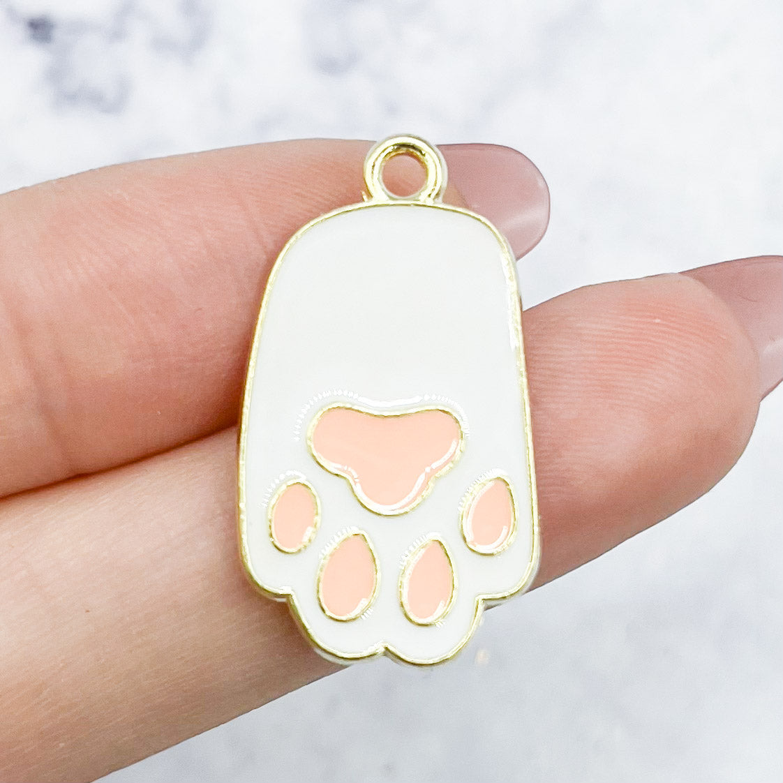 26mm White and Pink Cat Paw Charm U2