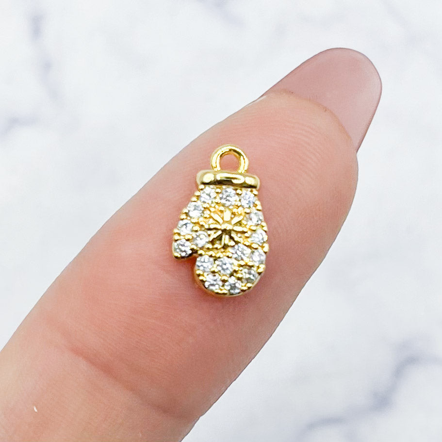 11mm Gold Cubic Zirconia Mitten Charm L4