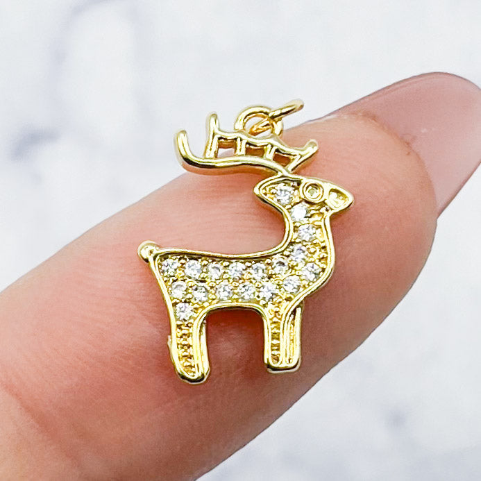 15mm Gold Cubic Zirconia Reindeer Charm M4