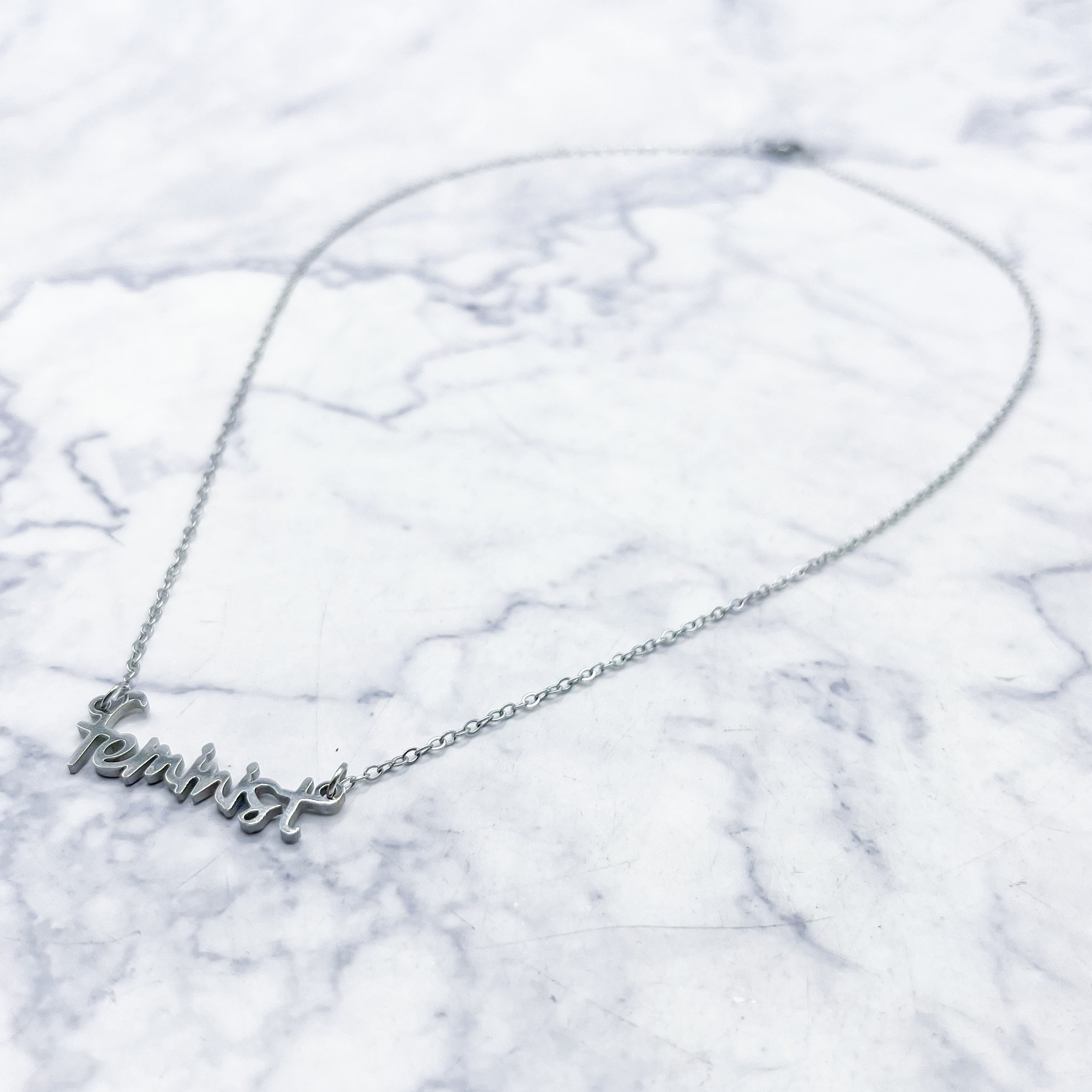 19.7-Inch Silver Feminist Necklace A8
