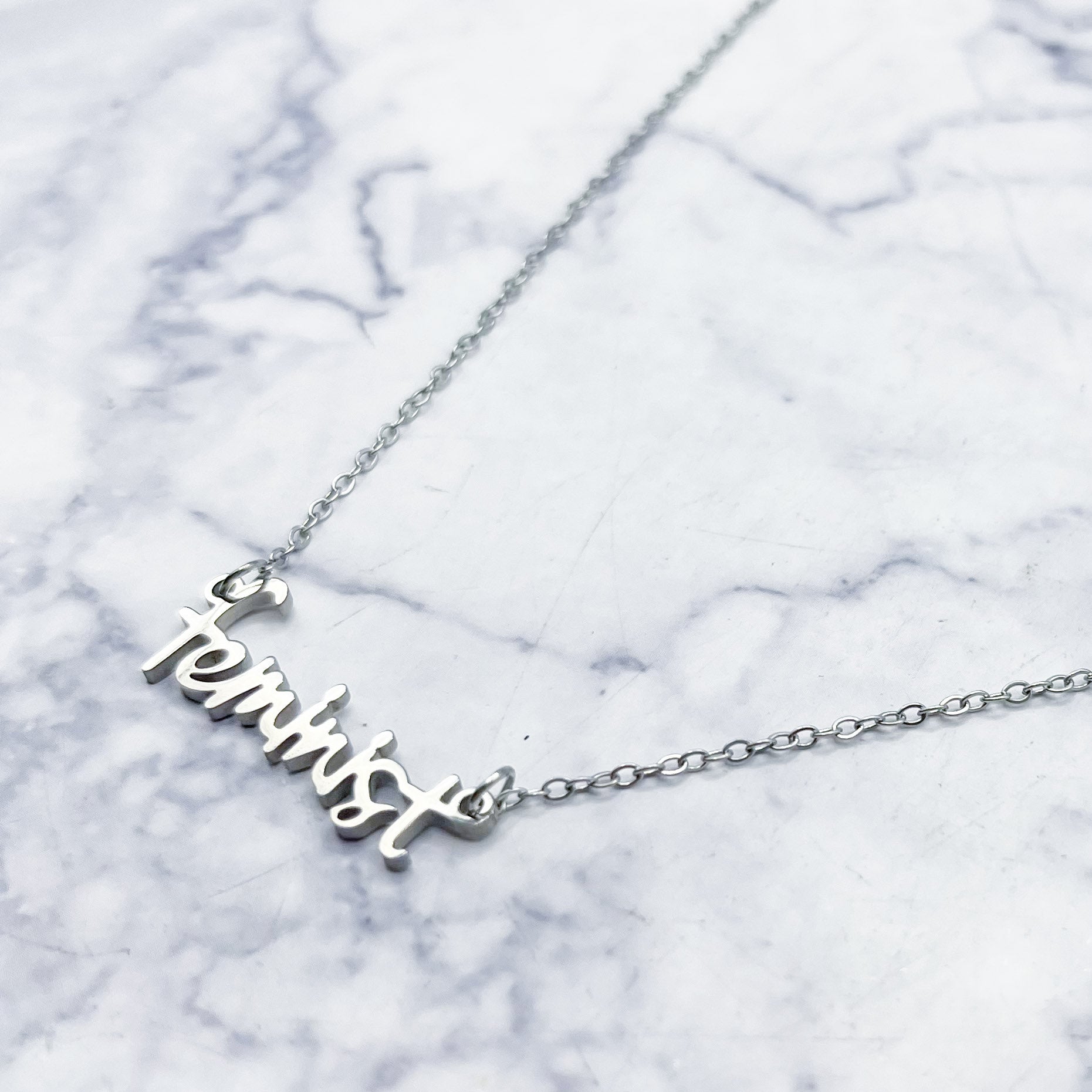 19.7-Inch Silver Feminist Necklace A8