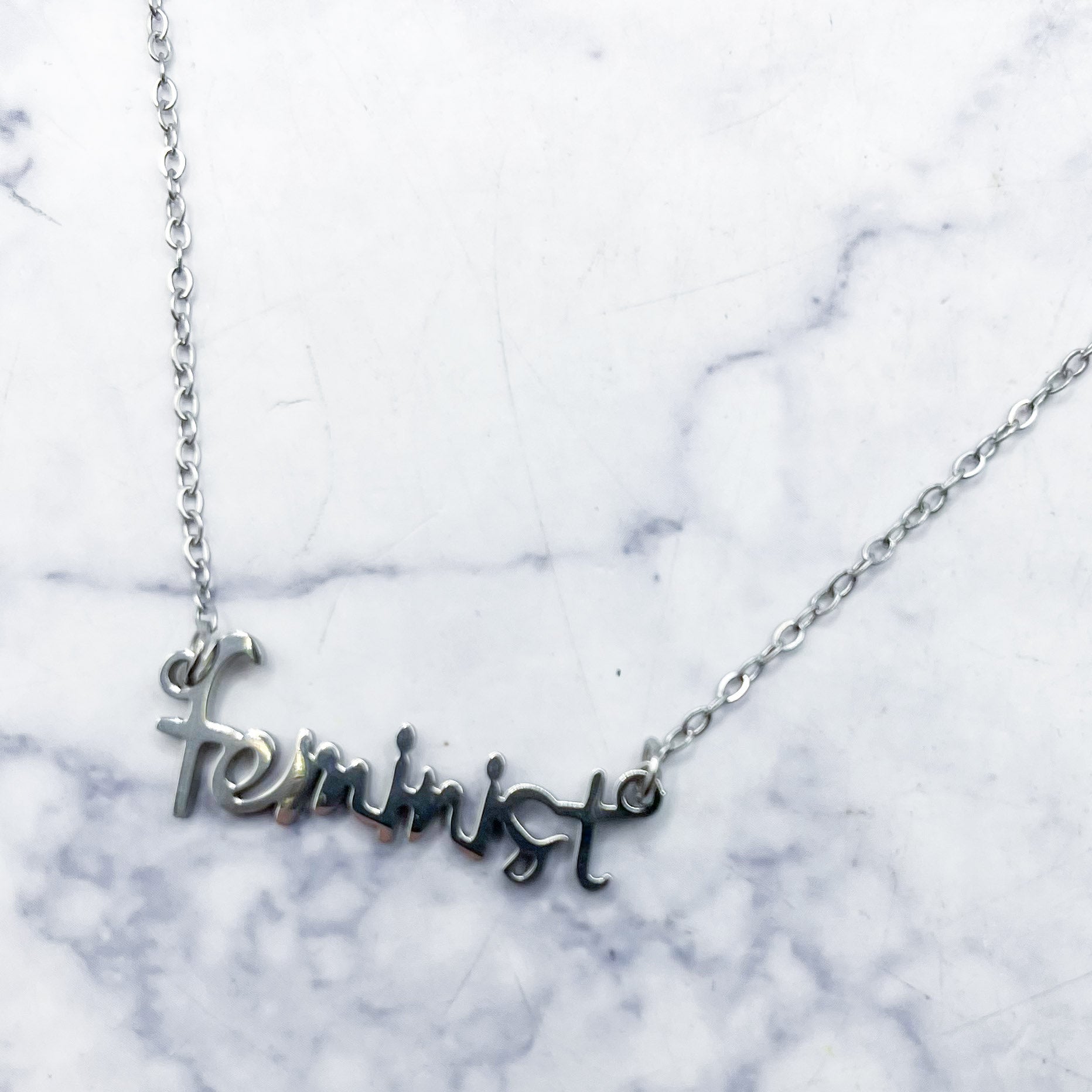 19.7-Inch Silver Feminist Necklace A8