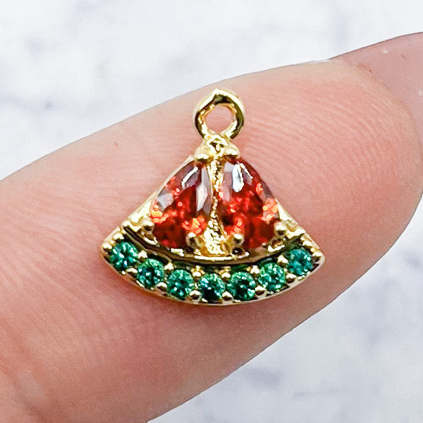 11mm Gold Cubic Zirconia Watermelon Slice Charm M35