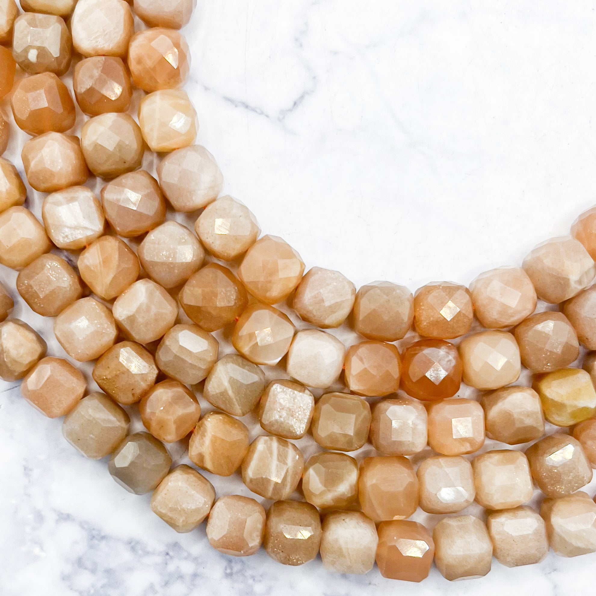 8mm Peach Moonstone Faceted Cube Bead Pack (10 Beads) P12