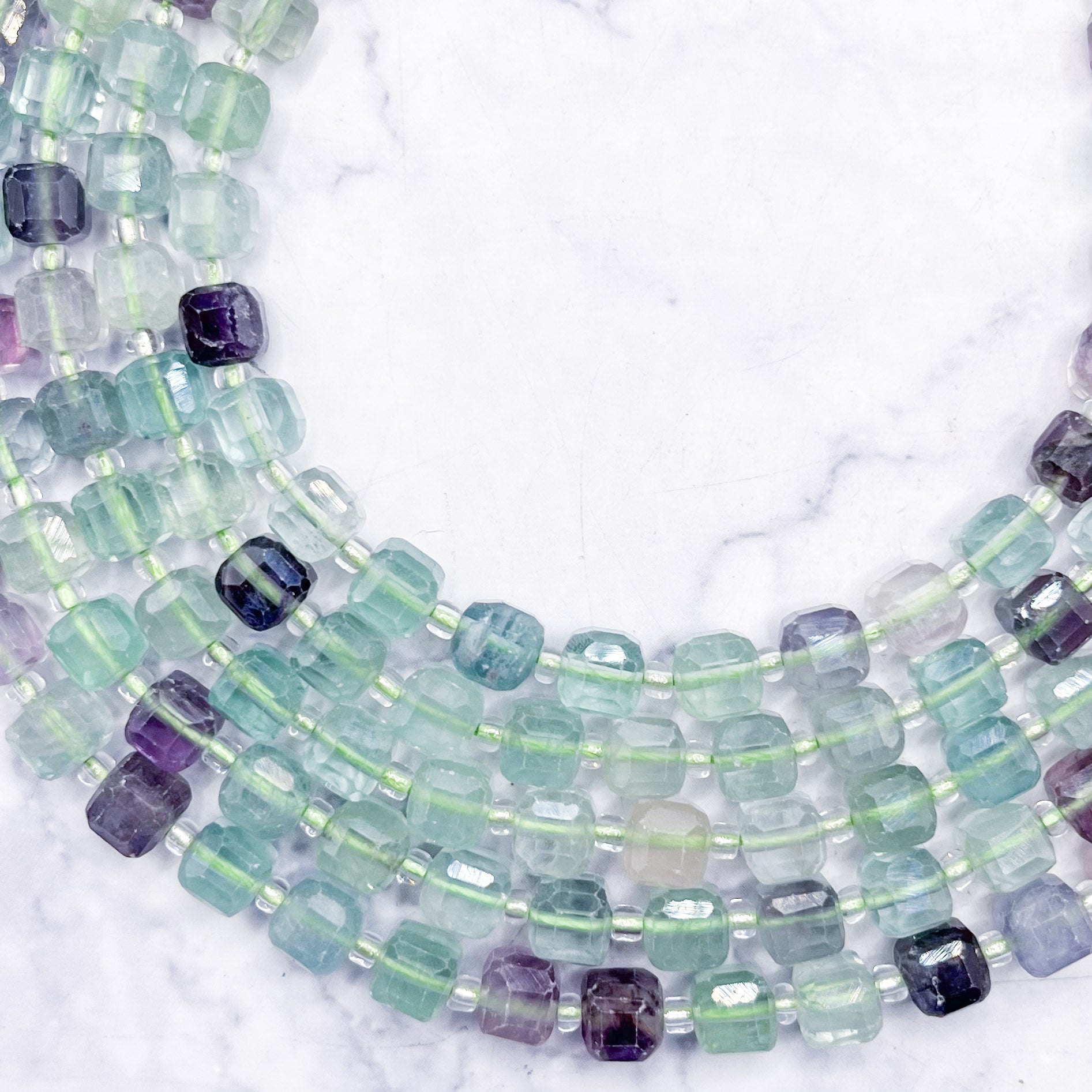 8mm Rainbow Fluorite Faceted Cube Bead Pack (10 Beads) L12