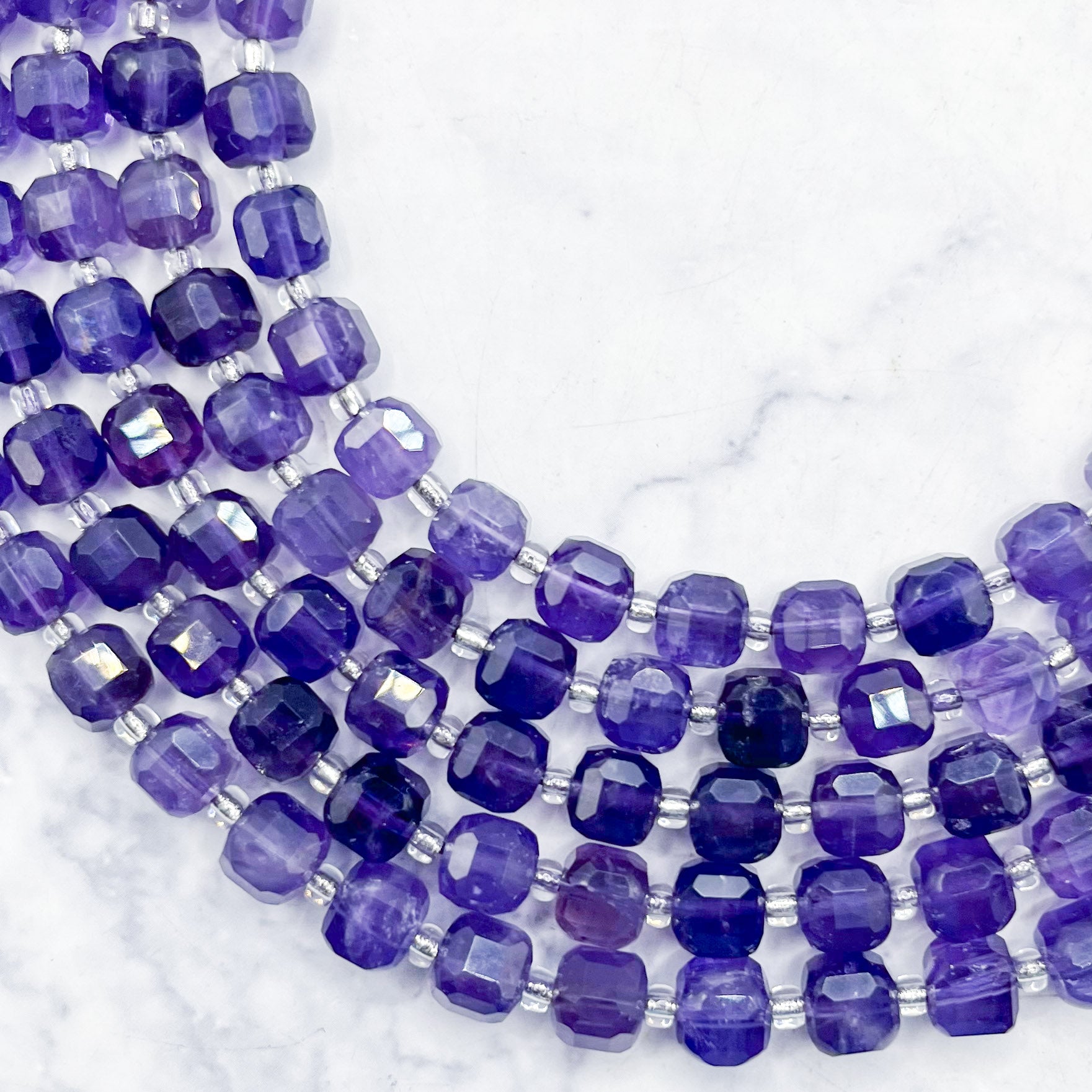 6mm Amethyst Faceted Cube Bead Pack (10 Beads) T12