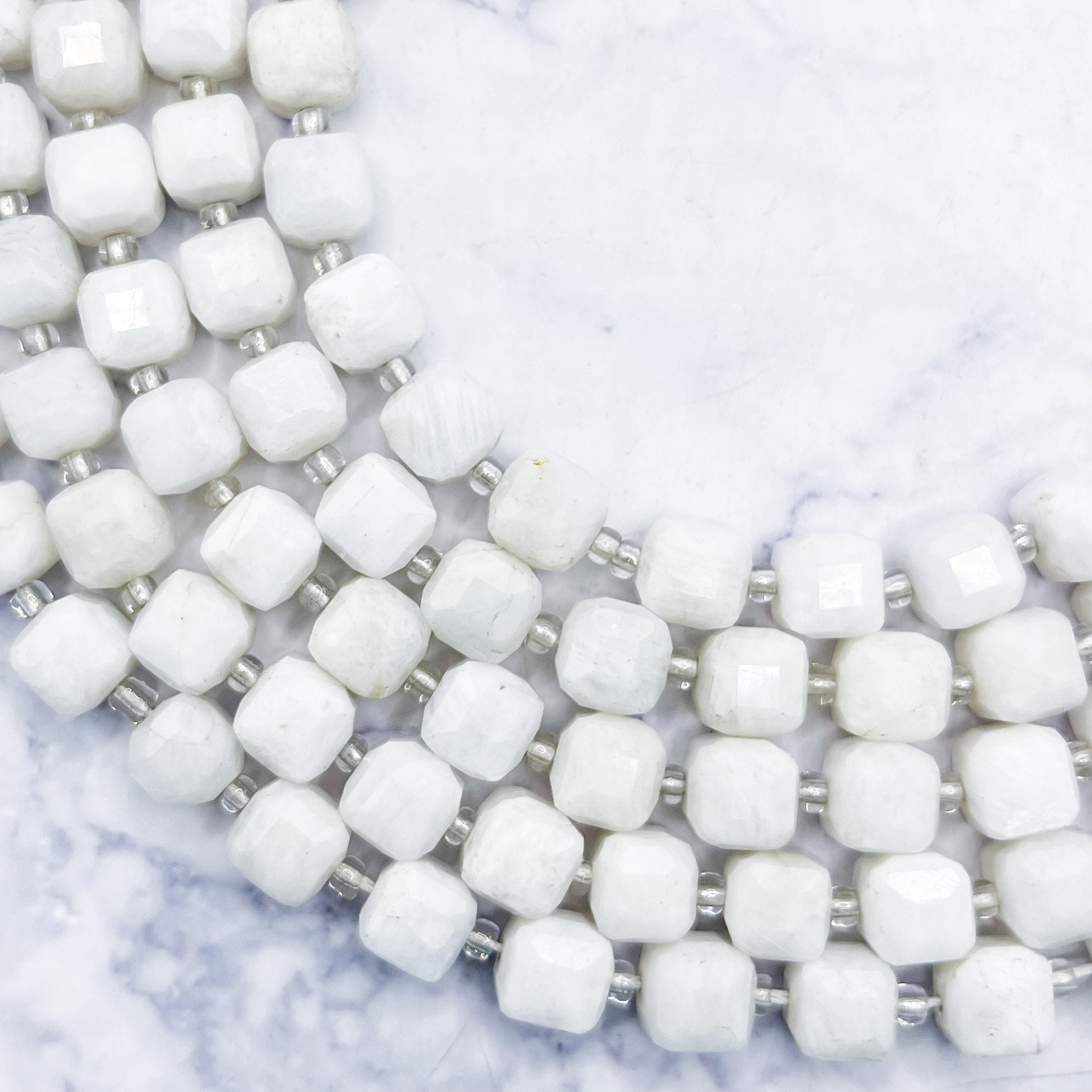 9mm White Moonstone Faceted Cube Bead Pack (10 Beads) W12