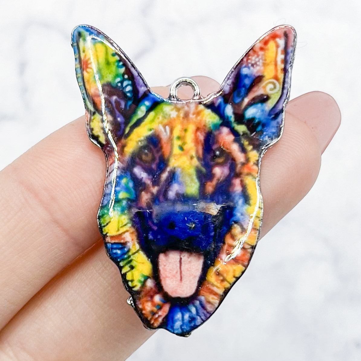 43mm Multicoloured Dog Head (German Shepherd) Charm D4