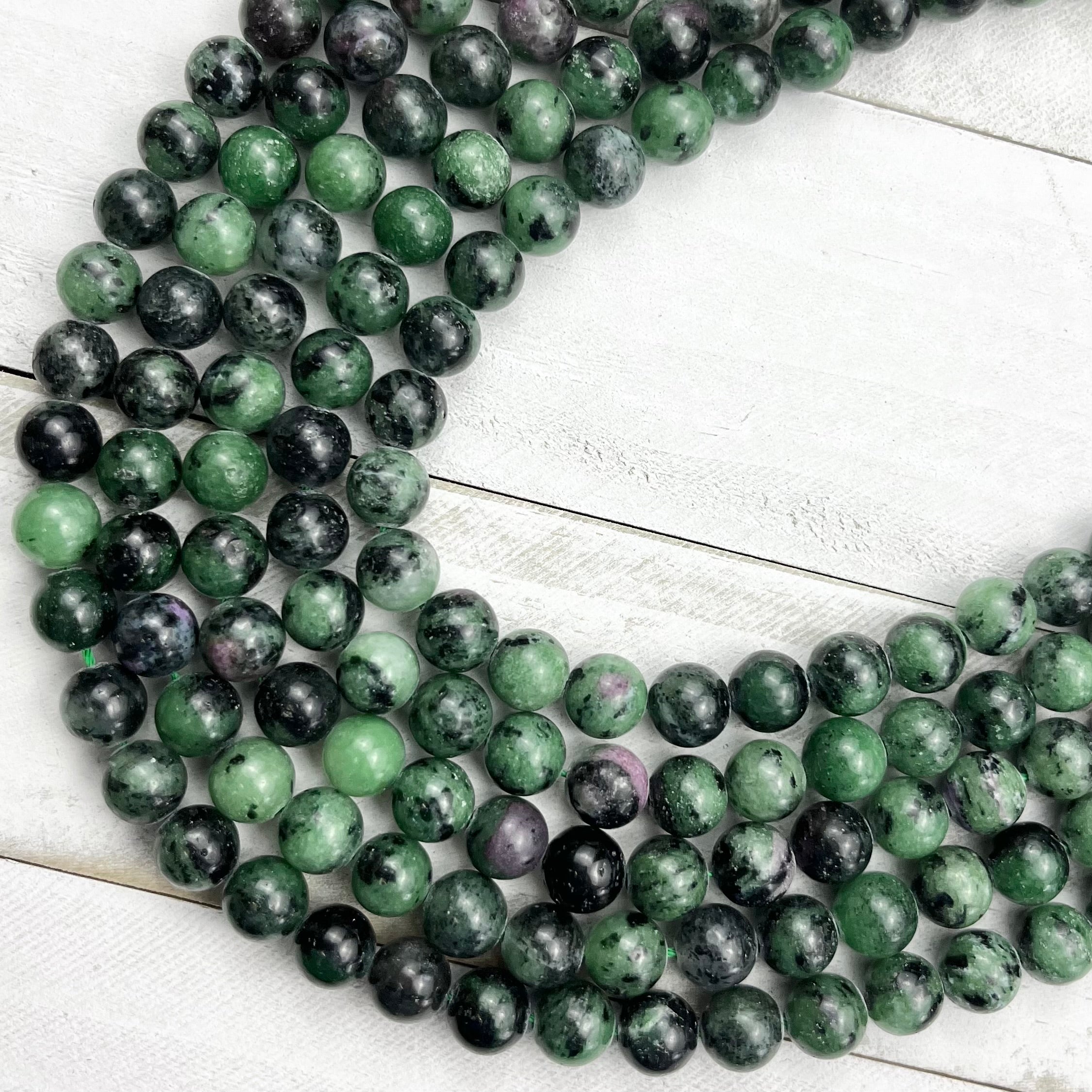 8mm Ruby in Zoisite Bead Strand