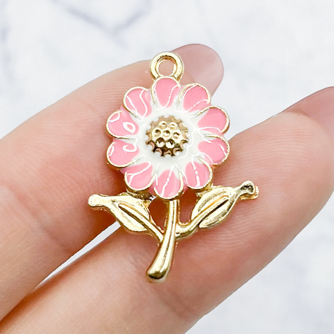 27mm Pink and Gold Flower Charm B2