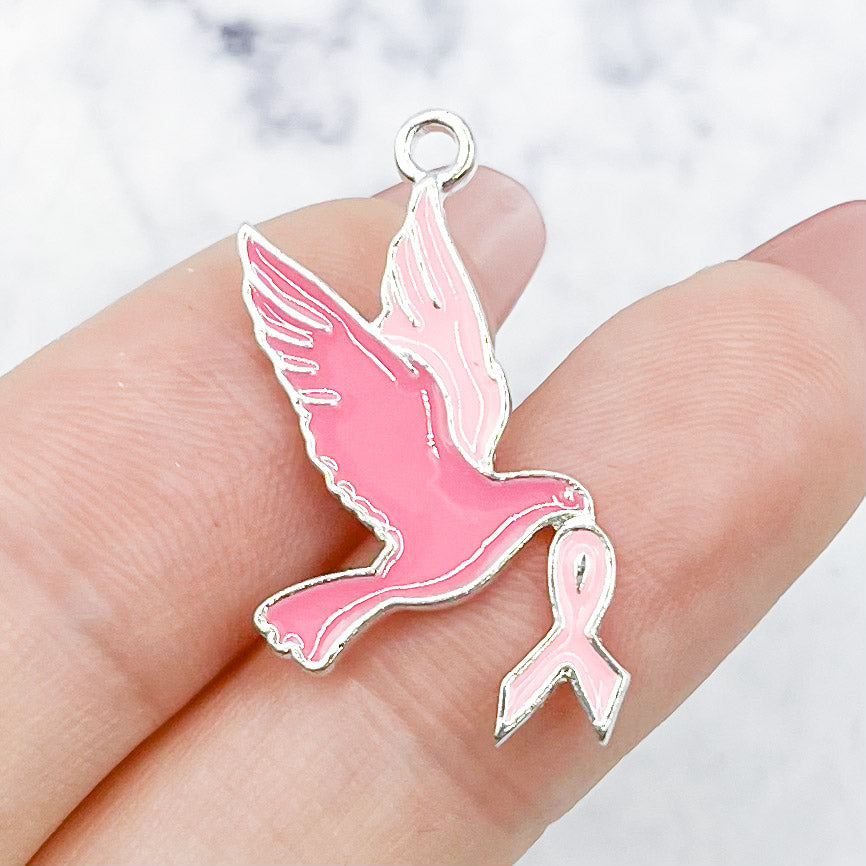 26mm Pink Bird with Breast Cancer Ribbon Charm P2