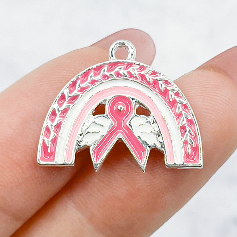 17mm Pink Rainbow with Breast Cancer Ribbon Charm A2