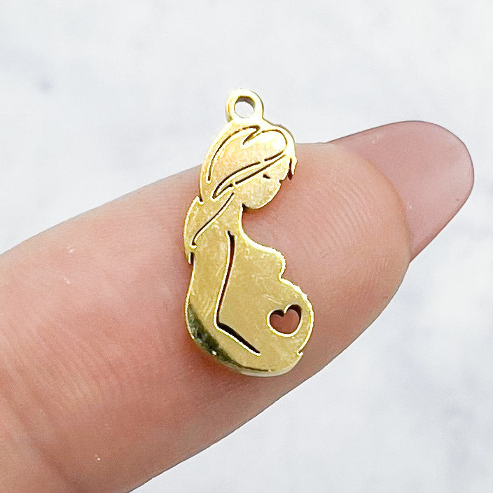 12mm Gold Stainless Steel Pregnant Woman with Heart Charm G2