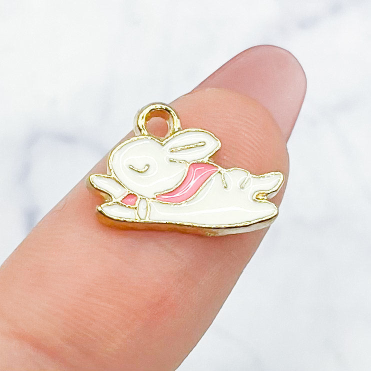 10mm White Cute Tiny Sleeping Bunny Charm P2