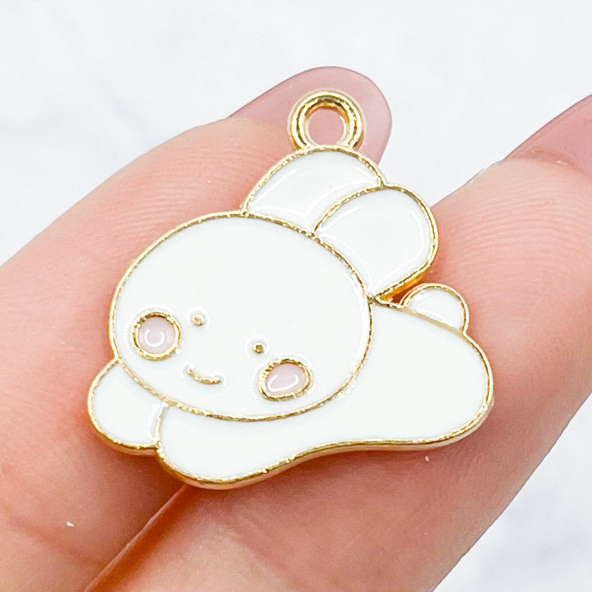 20mm White Cute Hopping Bunny Charm T2